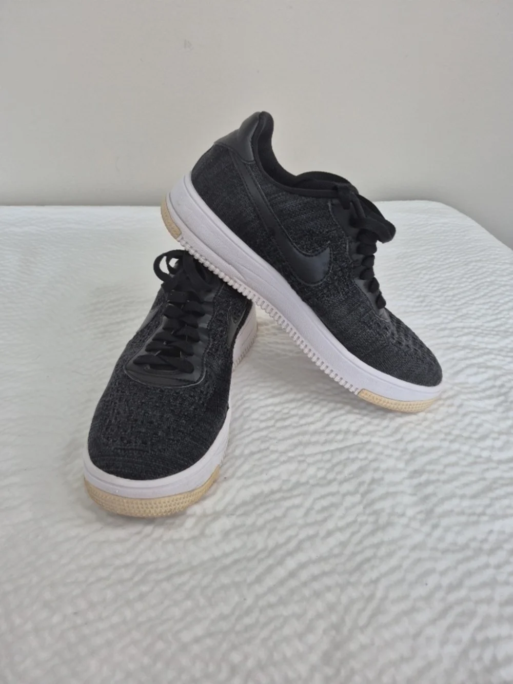 Women's Nike Air Force 1 Flyknit Shoe Black Anthracite White Size 9